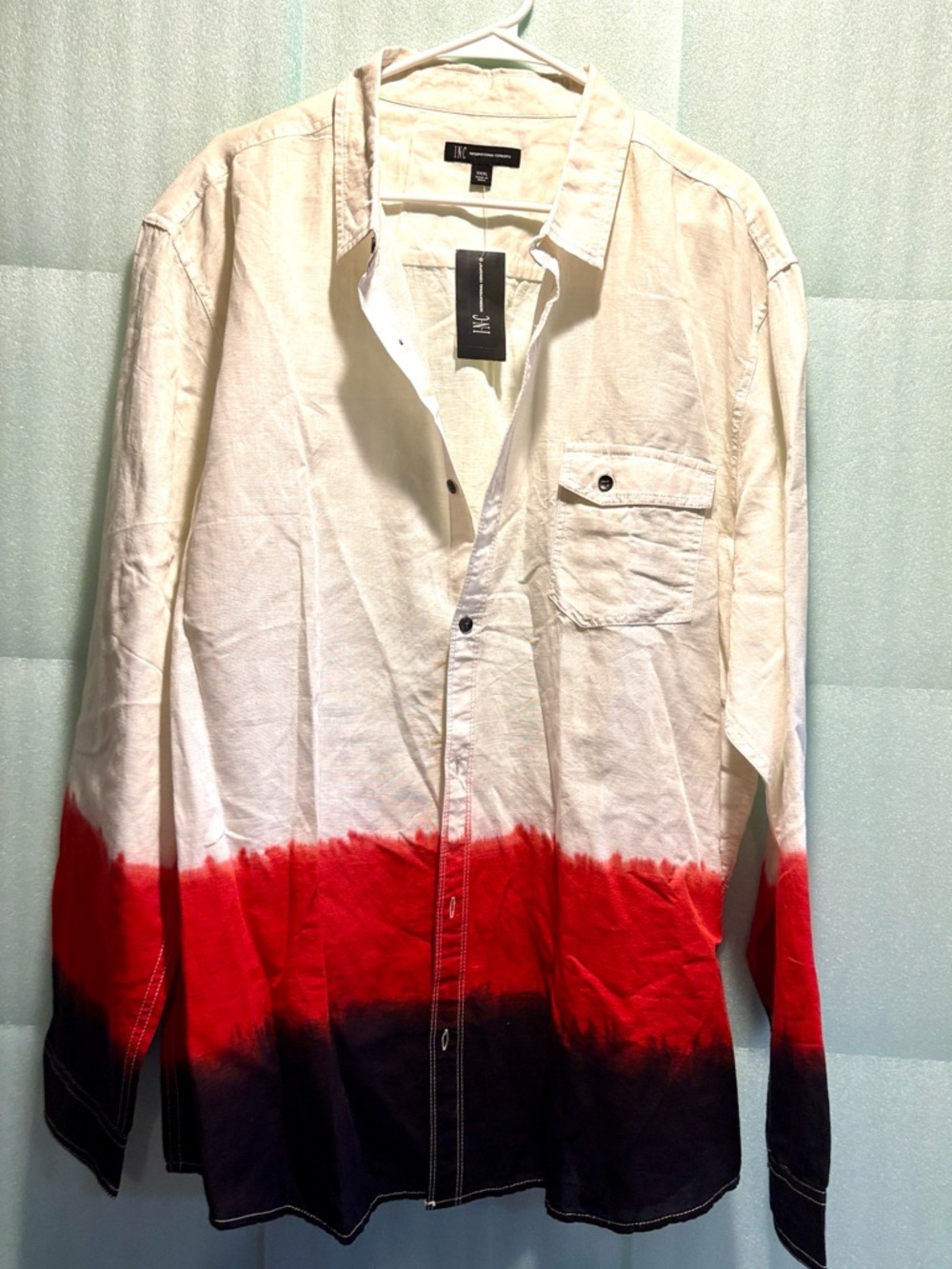 International Concepts Ombre Button Down Shirt Men’s 3XL Linen Blend Red BLK NWT